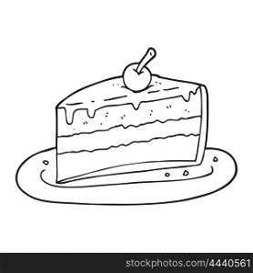 freehand drawn black and white cartoon slice of cake