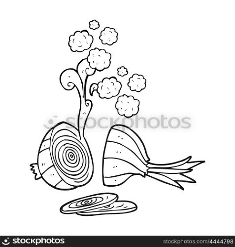 freehand drawn black and white cartoon sliced onion