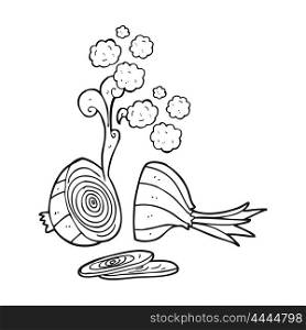 freehand drawn black and white cartoon sliced onion