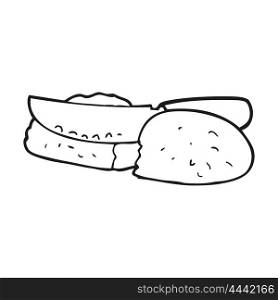 freehand drawn black and white cartoon slicing bread
