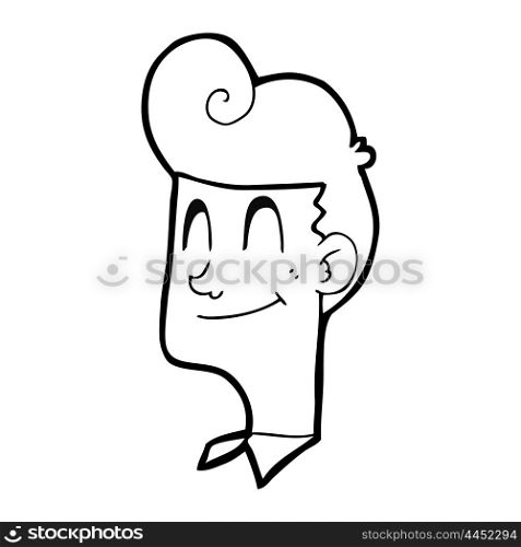 freehand drawn black and white cartoon smiling man