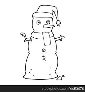freehand drawn black and white cartoon snowman