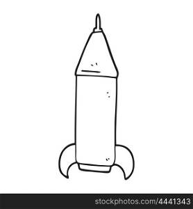 freehand drawn black and white cartoon space rocket