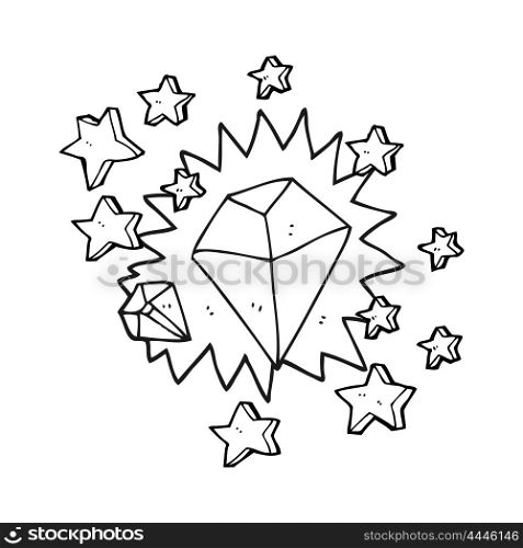freehand drawn black and white cartoon sparkling diamond