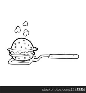 freehand drawn black and white cartoon spatula with burger