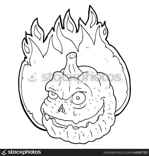 freehand drawn black and white cartoon spooky pumpkin