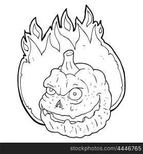 freehand drawn black and white cartoon spooky pumpkin
