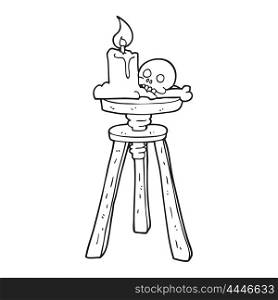 freehand drawn black and white cartoon spooky skull and candle