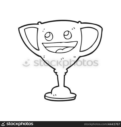 freehand drawn black and white cartoon sports trophy