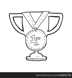 freehand drawn black and white cartoon sports trophy