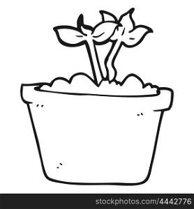 freehand drawn black and white cartoon sprouting plant