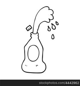 freehand drawn black and white cartoon squirting lotion bottle