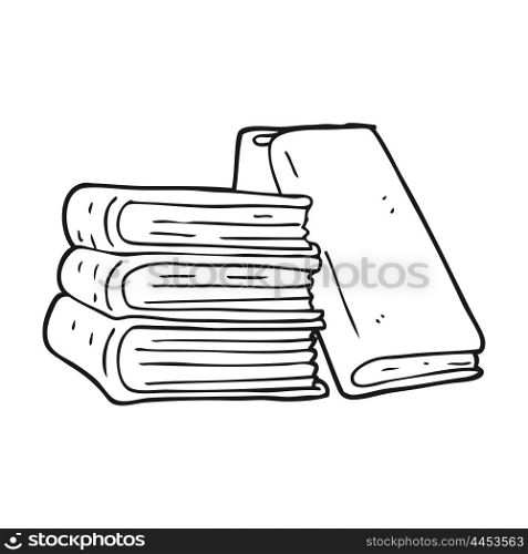 freehand drawn black and white cartoon stack of books