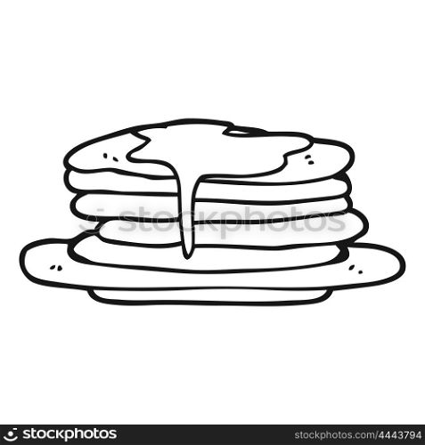 freehand drawn black and white cartoon stack of pancakes