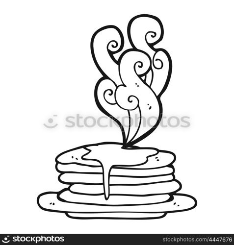 freehand drawn black and white cartoon stack of pancakes