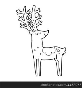 freehand drawn black and white cartoon stag