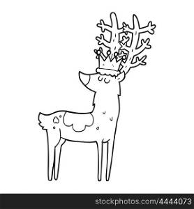freehand drawn black and white cartoon stag king