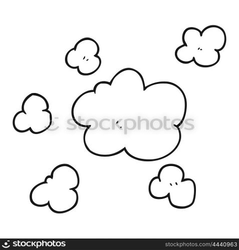 freehand drawn black and white cartoon steam clouds