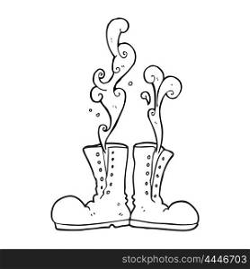 freehand drawn black and white cartoon steaming army boots