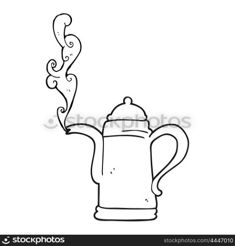 freehand drawn black and white cartoon steaming coffee kettle
