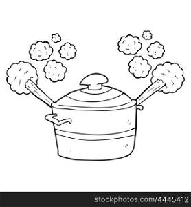 freehand drawn black and white cartoon steaming cooking pot