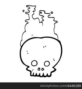 freehand drawn black and white cartoon steaming skull