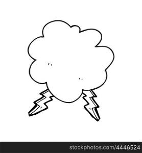 freehand drawn black and white cartoon storm cloud