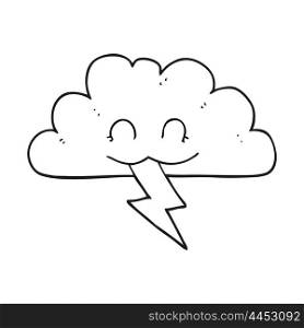 freehand drawn black and white cartoon storm cloud