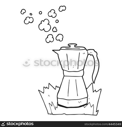 freehand drawn black and white cartoon stovetop espresso maker