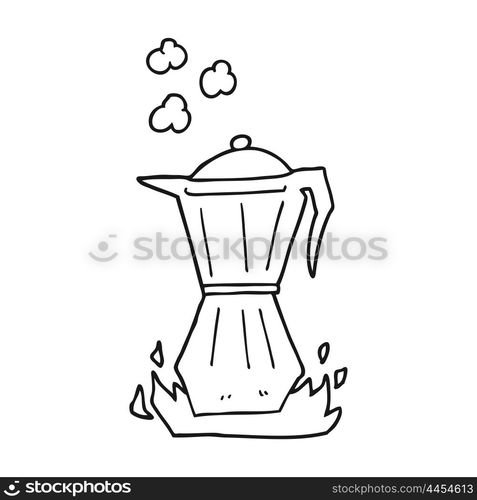 freehand drawn black and white cartoon stovetop espresso maker