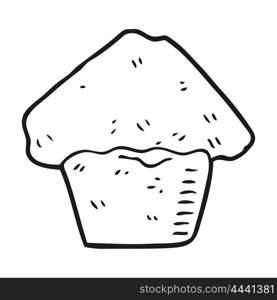 freehand drawn black and white cartoon strawberry muffin