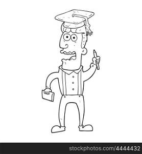 freehand drawn black and white cartoon stressed student