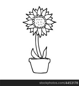 freehand drawn black and white cartoon sunflower
