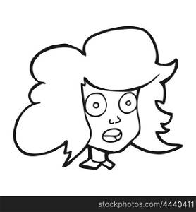 freehand drawn black and white cartoon surprised female face