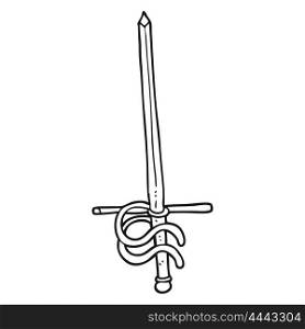 freehand drawn black and white cartoon sword