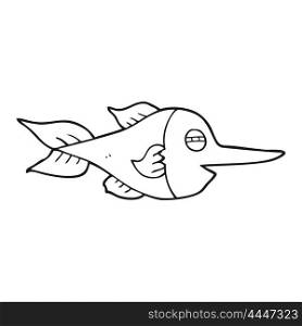 freehand drawn black and white cartoon swordfish