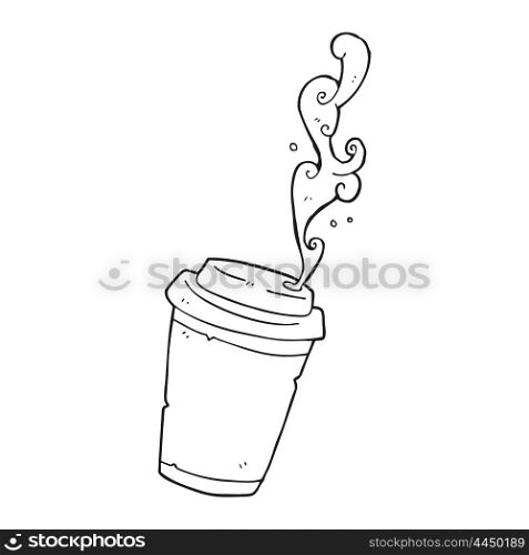 freehand drawn black and white cartoon take out coffee