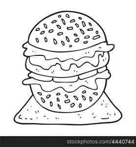 freehand drawn black and white cartoon tasty burger