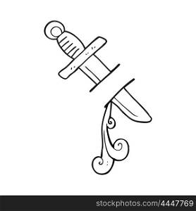 freehand drawn black and white cartoon tattoo knife symbol