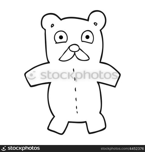 freehand drawn black and white cartoon teddy bear