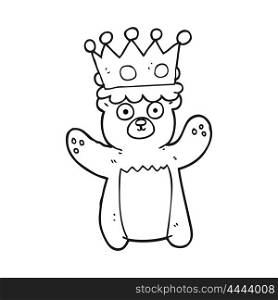 freehand drawn black and white cartoon teddy bear wearing crown
