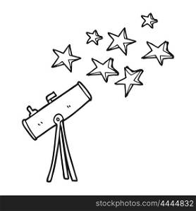 freehand drawn black and white cartoon telescope and stars