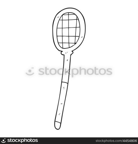 freehand drawn black and white cartoon tennis racket