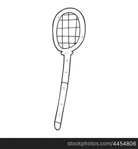 freehand drawn black and white cartoon tennis racket