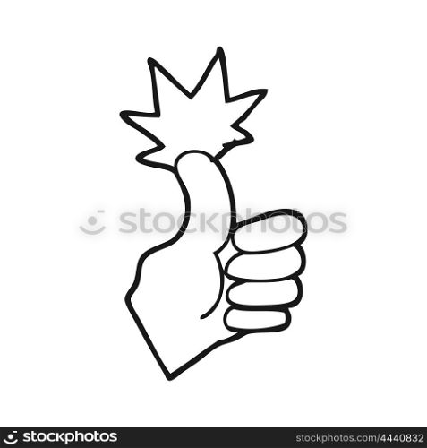 freehand drawn black and white cartoon thumbs up