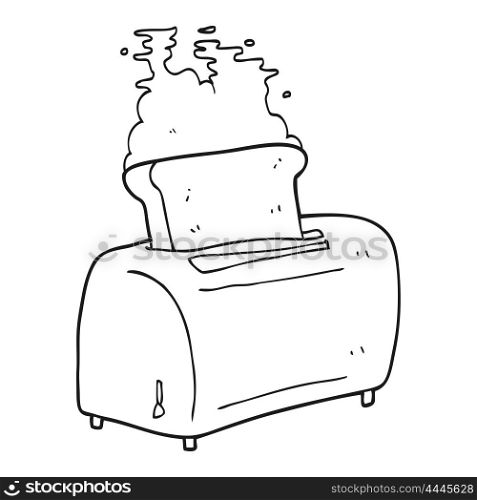freehand drawn black and white cartoon toaster