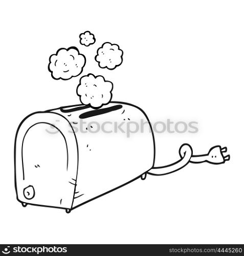 freehand drawn black and white cartoon toaster smoking