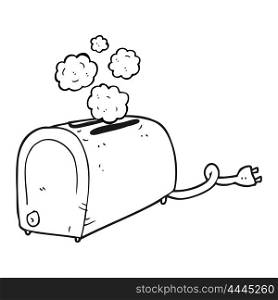freehand drawn black and white cartoon toaster smoking