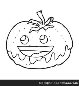 freehand drawn black and white cartoon tomato