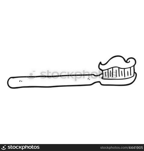 freehand drawn black and white cartoon toothbrush
